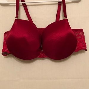 Cacique Red satin and lace balconette bra